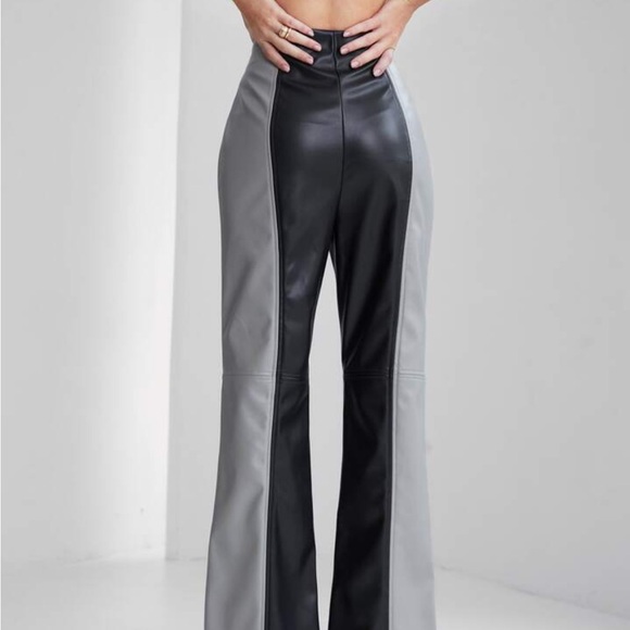 Two tone grey and black leather flare pants - Picture 2 of 4
